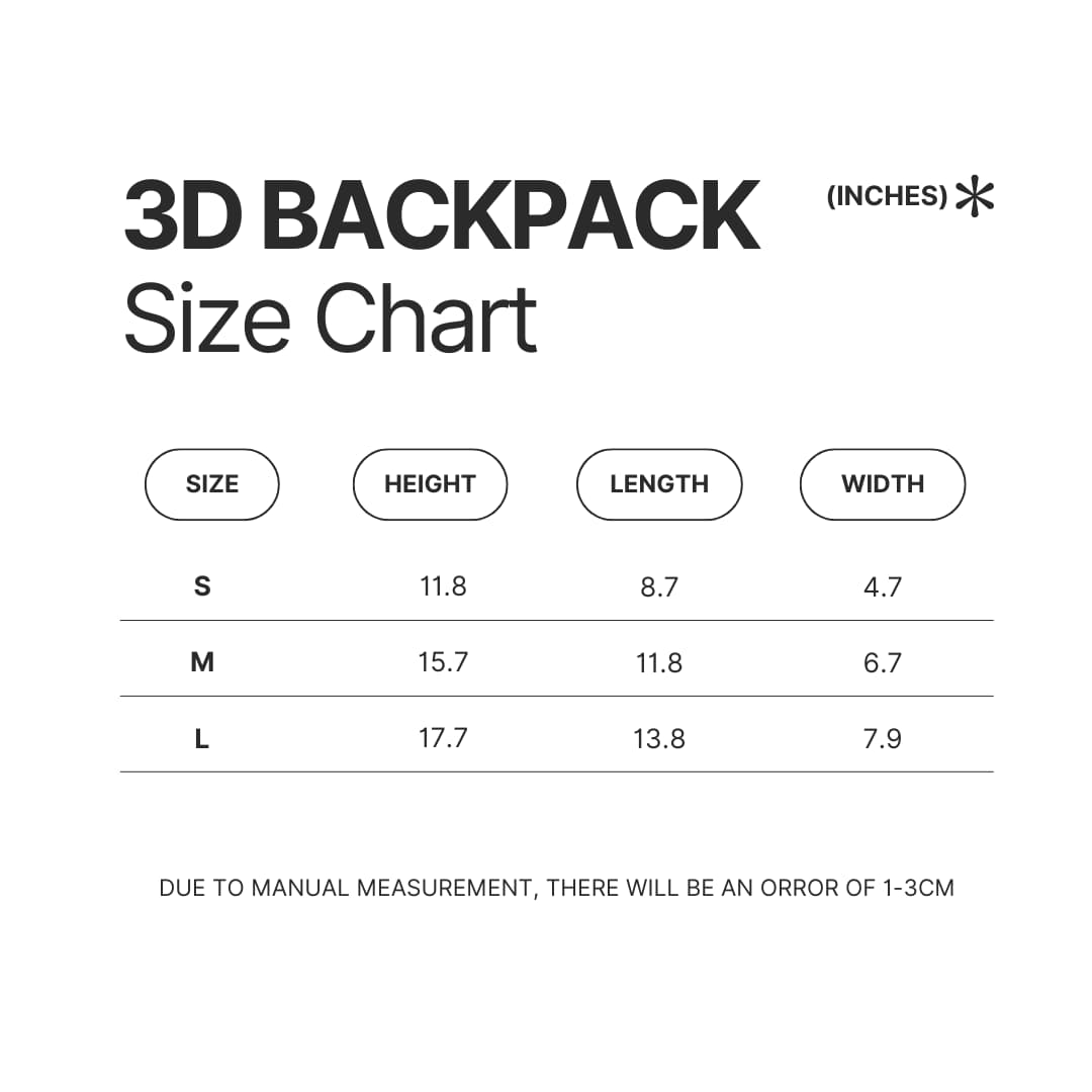3D Backpack Size Chart - Six Of Crows Store