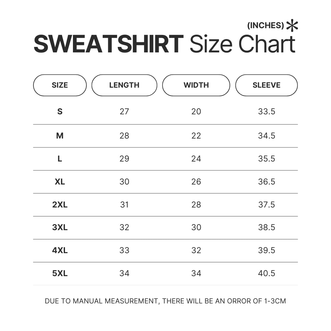Sweatshirt Size Chart - Six Of Crows Store