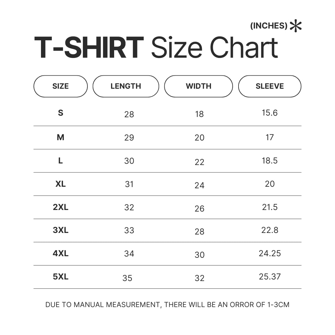 T shirt Size Chart - Six Of Crows Store